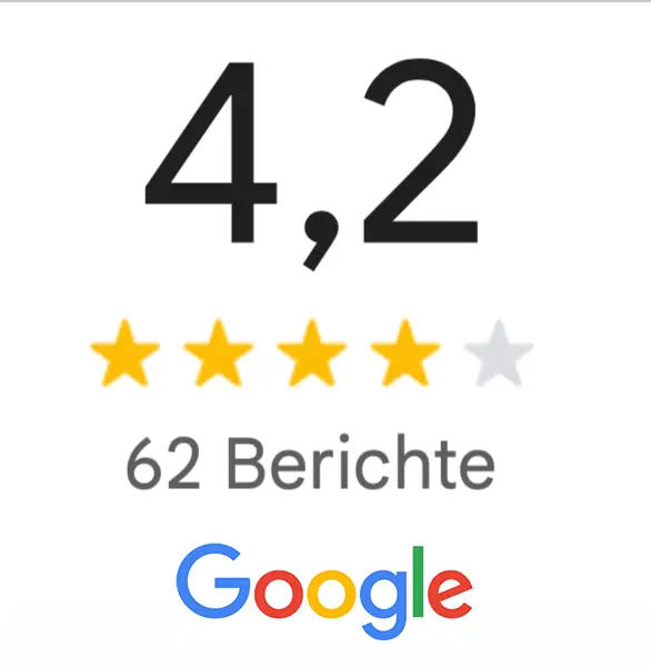 Google Bewertung 4,2 Sterne – 62 Berichte