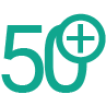 Ein Icon zeigt die Zahl „50+“ in einem modernen, klaren Schriftstil. Es symbolisiert die Zielgruppe von Menschen ab 50 Jahren und steht im Kontext eines flexiblen Rechtsschutzangebots für den Ruhestand. Das Icon vermittelt visuell, dass sich das Angebot speziell an Personen richtet, die sich auf einen sicheren und selbstbestimmten Lebensabend vorbereiten möchten.