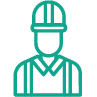 Icon mit einer Person, die einen Bauhelm trägt – Symbol für Berufs-Rechtsschutz für Firmen.
