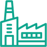 Grünes Icon eines Industriegebäudes – Symbol für Spezial-Rechtsschutz für Firmen.